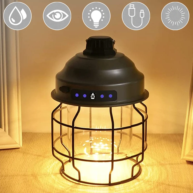 

Vintage Camping Light Mini Metal Hanging Lanterns Waterproof Portable Tent Light 3600mAh Rechargeable Light With 3 Modes Dimming