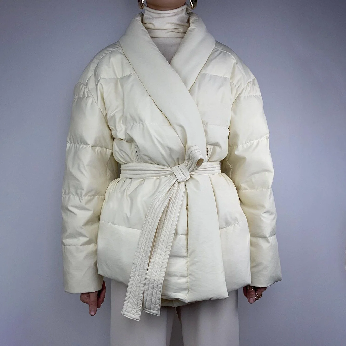 Winter Women's Coat 2022 New Thickened Warm V-neck Waist Strap Cotton Padded Clothes Women Belted Parkas Casual Loose Overcoat