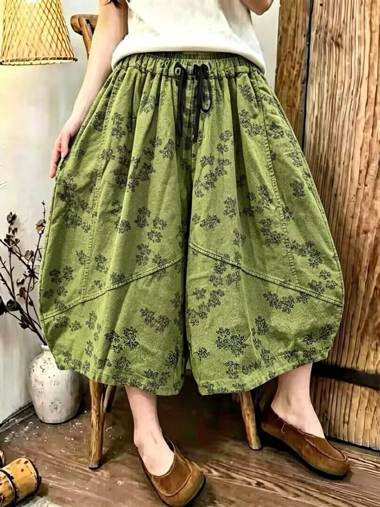 Фото Брюки Amax LuluE в корейском винтажном стиле с цветочным принтом, женские, 2026, классические свободные люксовые брюки, летняя повседневная модная одежда для женщин №3