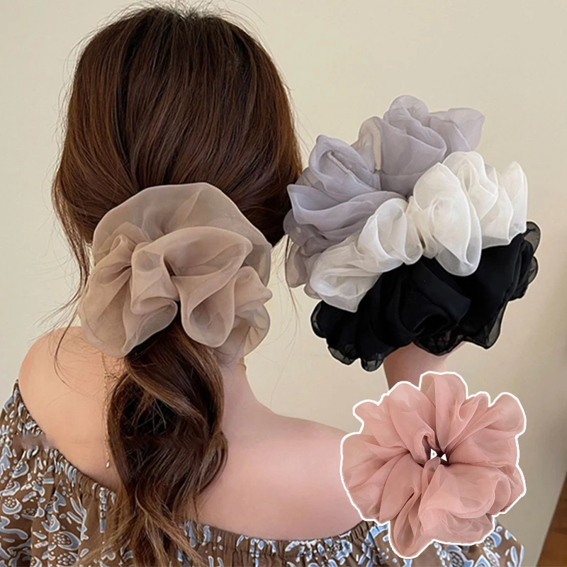 

Super Fairy Chiffon Elastic Hair Band Thin Chiffon Hair Rope Sweet Headwear Fashion Soft Solid Color Organza Hair Scrunchies