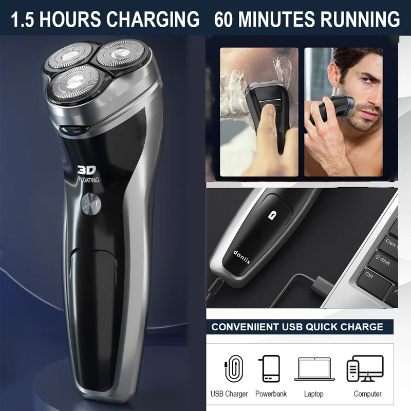 Electric Shaver for Men Razors Trimmer Rotary Shaver Wet-Dry Led Light Rechargeable Professional Man Beard Shaving Machine Clean enlarge