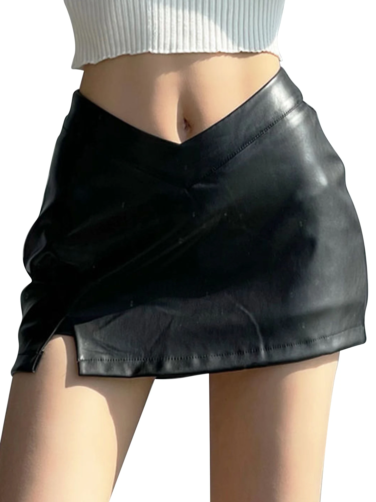 

Womens Fashion Slim Fit Miniskirt PU Leather Mini Skirt Pole Dance Clothing Casual High Waist Clubwear Costume for Rave Party