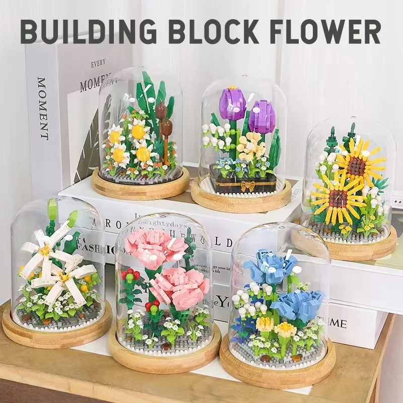 

Children's building block assembly rose bouquet potted toy sunflower carnation bouquet puzzle assembly building block toy