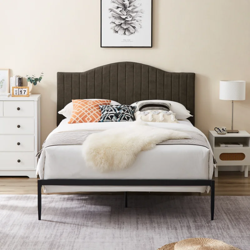 

[Flash Deal]B110 Twin Bed Beautiful Line Stripe Cushion Headboard Strong Iron Frame with High Temperature Paint Easy Assembly
