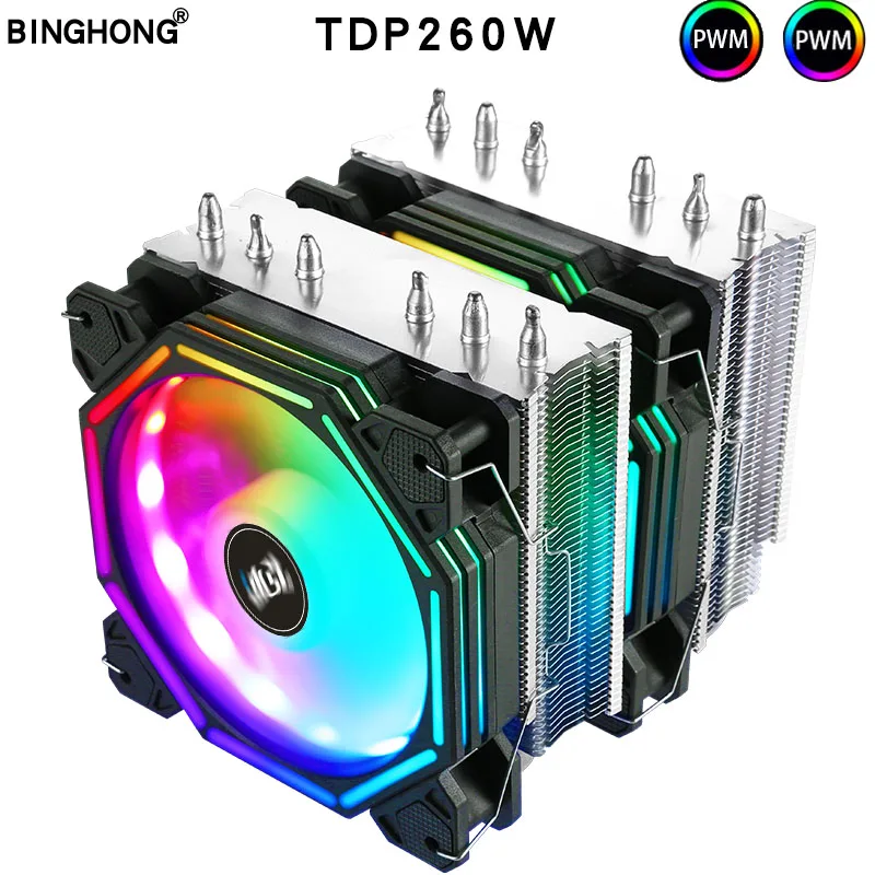 120mm Dual Tower 6 Heat Pipe Argb Fan For Intel Am4 X99 Combination Buckle Cooling Fan