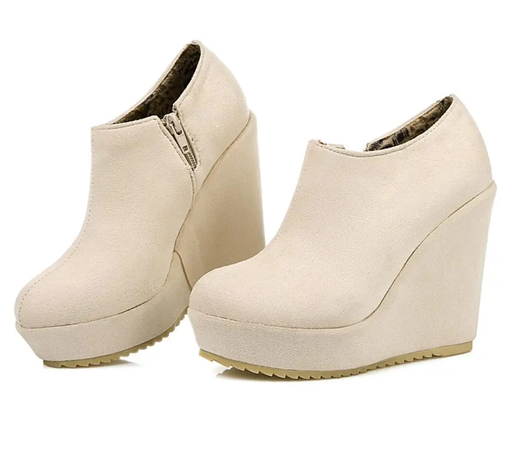 Fashion Autumn Winter New Stylish Women Ankle Boots Sexy Platform Round Toe Wedges Boots Woman Ankle Boots High heels