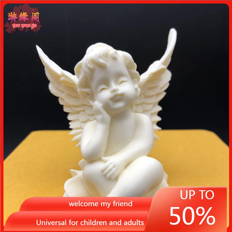 

Ivory Fruit Carving Angel Decoration Cupid Angel Car Creative Decoration Tea Ornaments Office Decorations Gift Box for Free