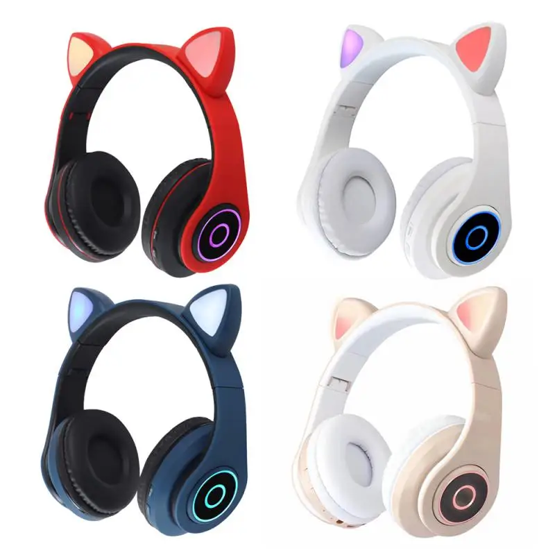 

With Mic Earbuds Bluetooth Wireless Headphone Stereo Led Flash Light Cat Ears Headset For Xiaomi Huawei Music Earphone