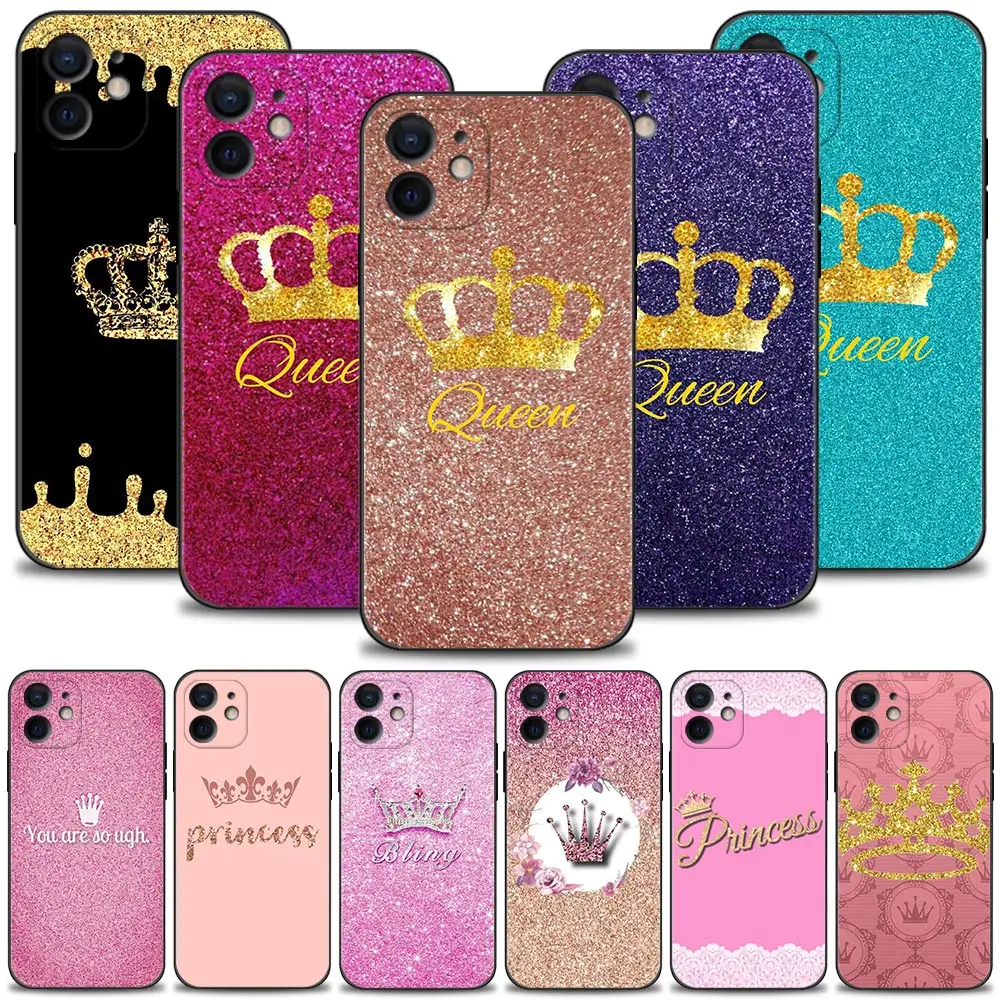 

Phone Case For iPhone 13 12 11 14 Pro Max Mini XS Max XR X 7 8 6 6S Plus 5 5S Capa Shell Gold Pink Girl Princess Queen Crown