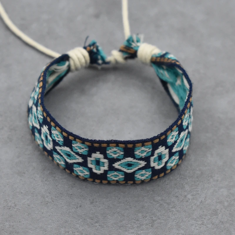 Этнический Плетеный тканевый браслет для женщин богемный на запястье