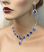trendy blue water drop rhinestones womens necklace with silver color inlaid zircon pandent for women accessories