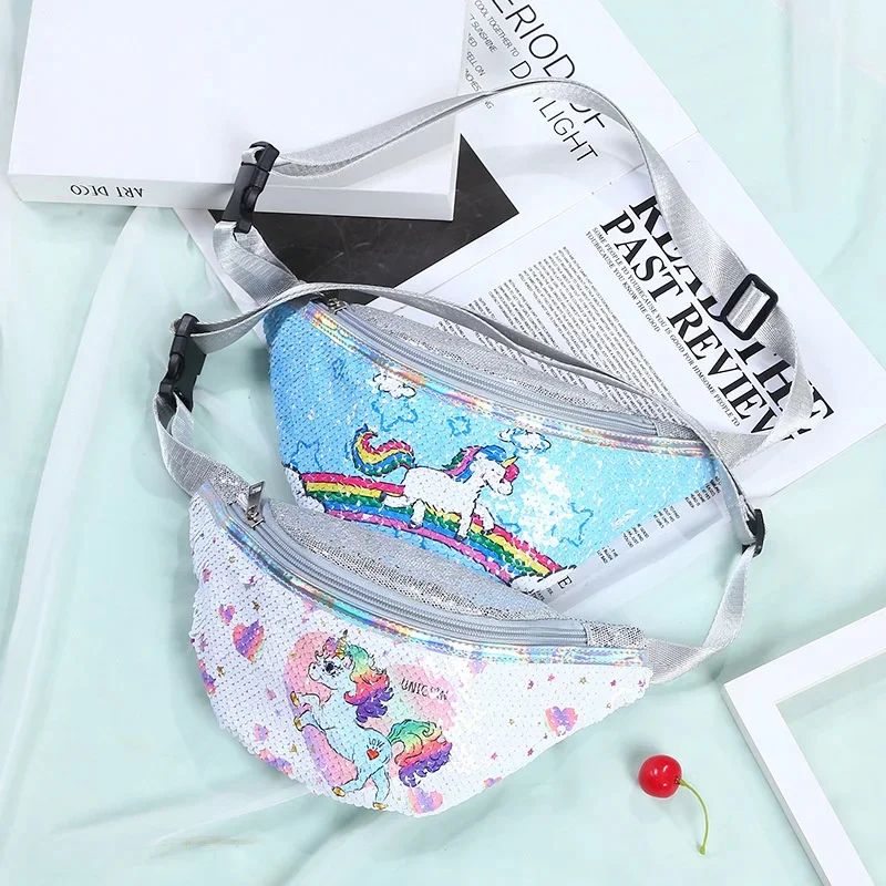 

Unicorn Sequins Waist Pack Girls Shoulder Belt Bag Kids Fanny Chest Bag Cartoon Girls Belt Mermaid Sport Purse Children Gifts