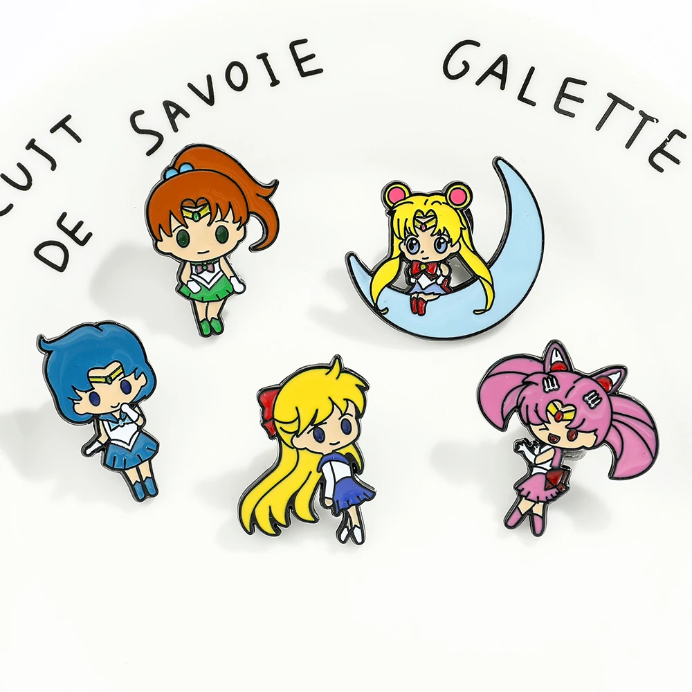 Эмалированные булавки в стиле аниме Сейлор Мун кавайные Металлические Булавки