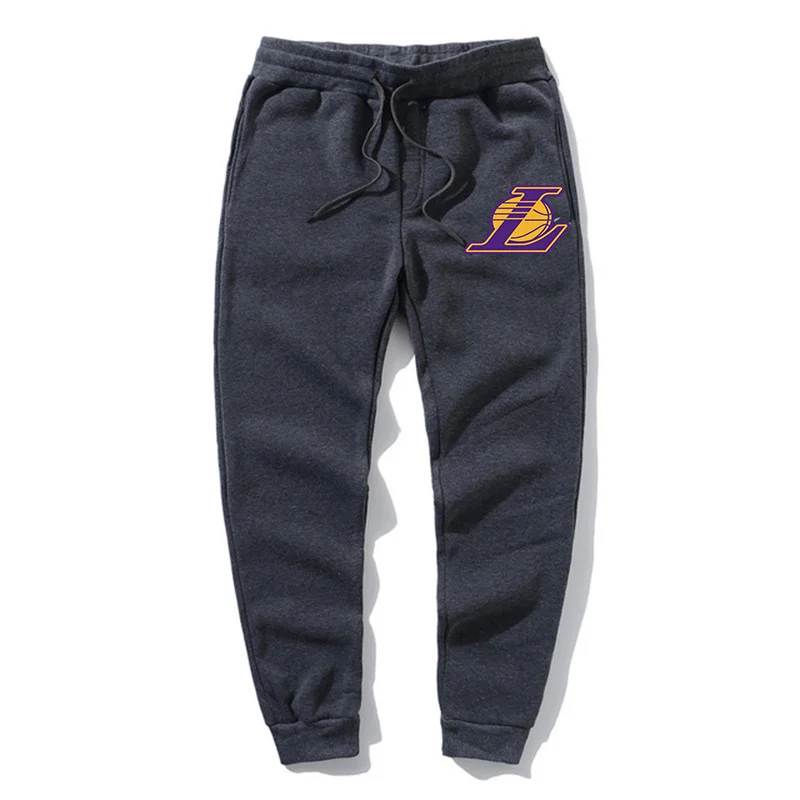 2022 Fall Winter Fashion Mens Solid Color Straps Casual Pants Lakers Team Print Male Sports Pants Sportswear Fitness Trousers