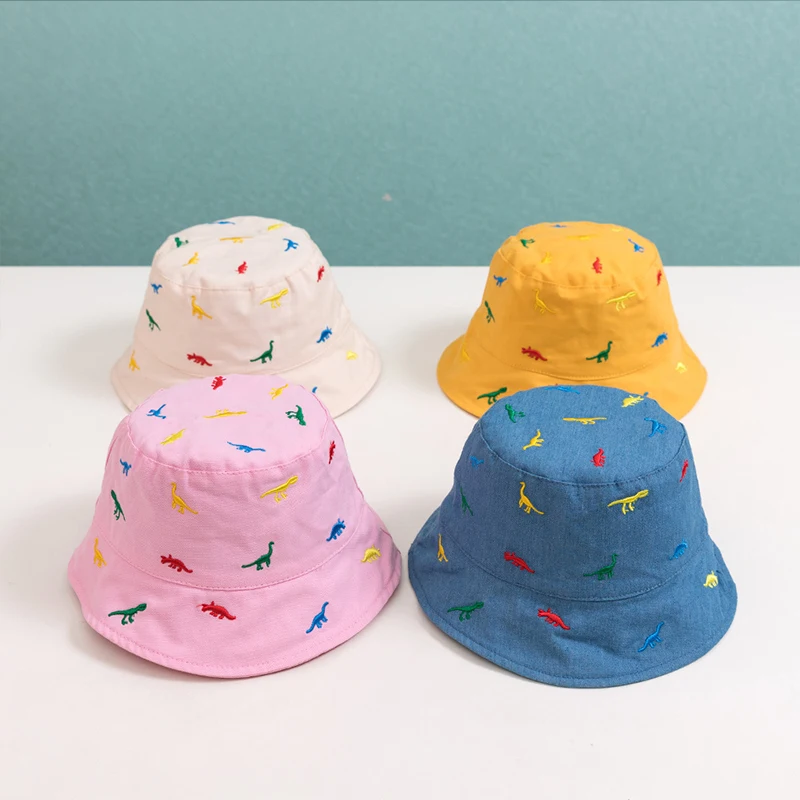 

Bucket Hats Cartoon Dinosaur Embroidery Kids Children Panama Caps For 2022 New Summer Outdoor Toddler Boys Girls Soft Sun Hat