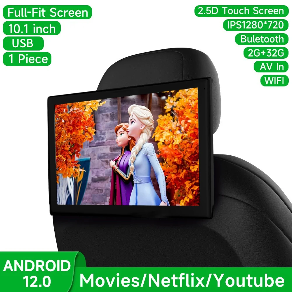 

10,1 дюймов Android 12 Автомобильный подголовник монитор IPS TV дисплей с AV Wifi зеркальное отображение WIFI CARPLAY автомобильный экран заднего сиденья видеоплеер