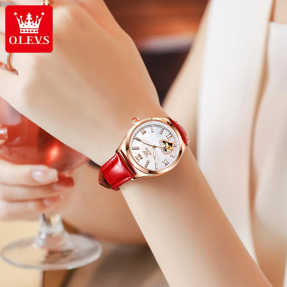 OLEVS Corium Strap Fashion Women Wristwatches Waterproof Full-automatic Automatic Mechanical Watches for Women Luminous enlarge