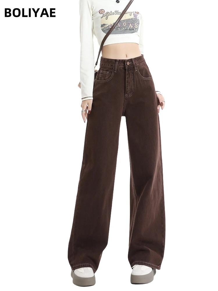 Коричневые мешковатые джинсы Boliyae с высокой талией