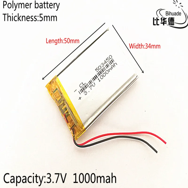 

3.7V 1000mAh 503450 Lithium Polymer LiPo Rechargeable Battery li ion cells