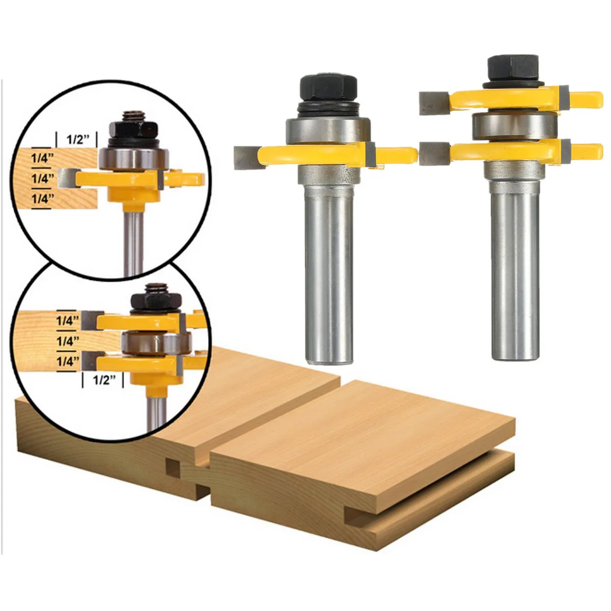 

WOLIKE 2pcs 1/2 Inch Shank Tongue & Groove Router Bit Set 3 Teeth T-shape Wood Milling Cutter Hard Alloy Woodworking Cutter