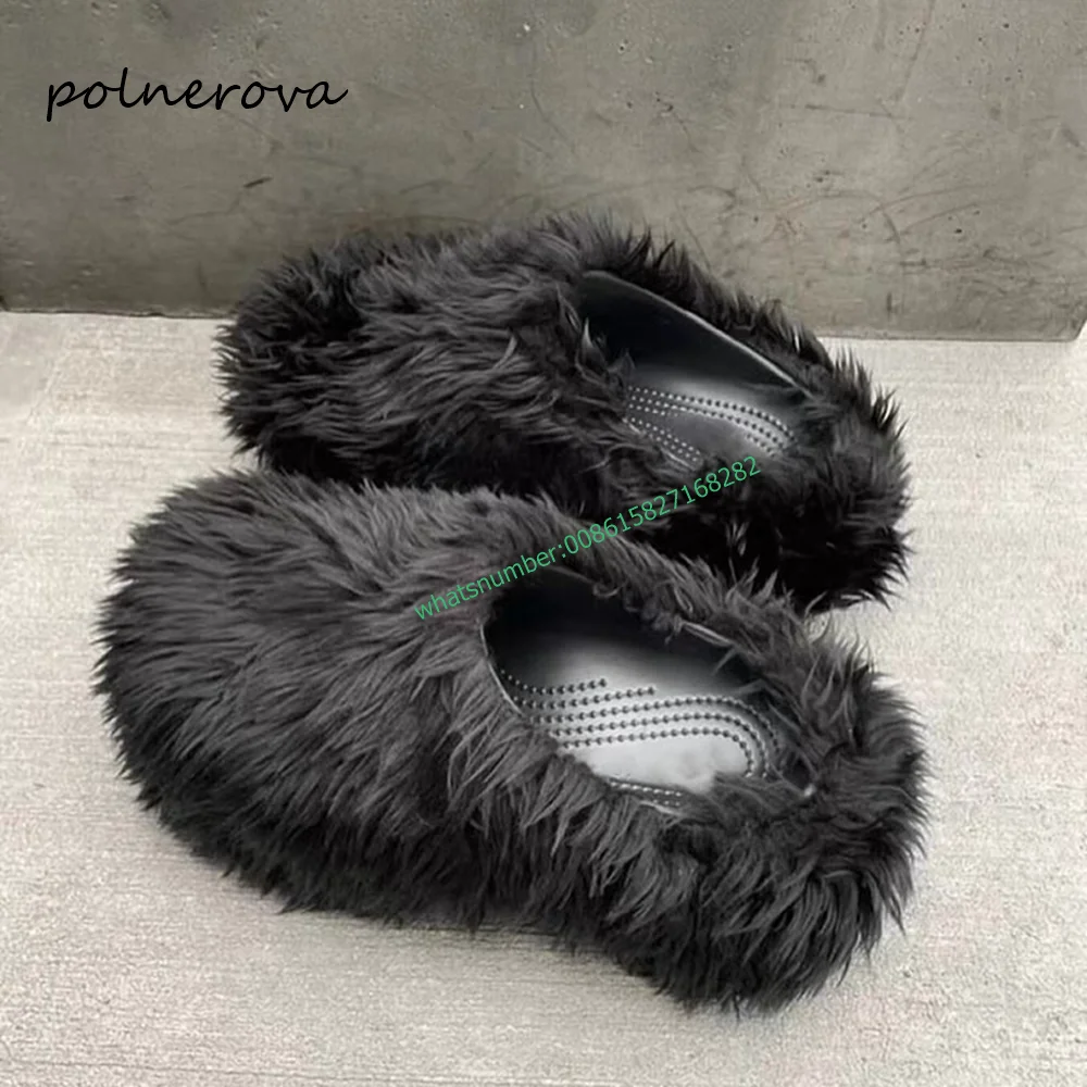 Тапки женские зимние из натурального меха модные теплые шлепанцы без застежек на