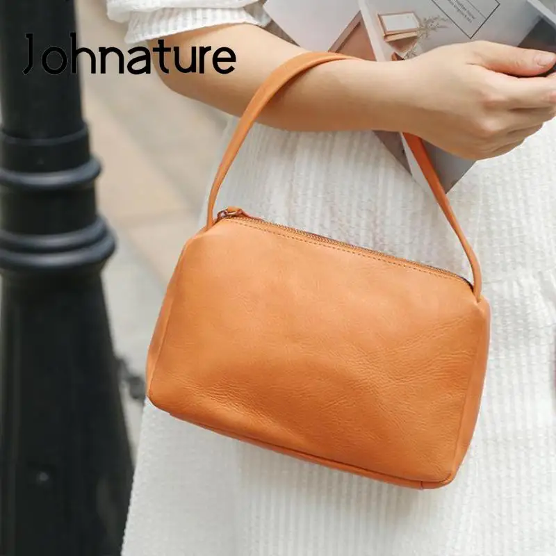 

Johnature Fashion Ladies Clutch Bags Versatile Genuine Leather Handbag Natural Cowhide Solid Color Small Women Shoulder Bags