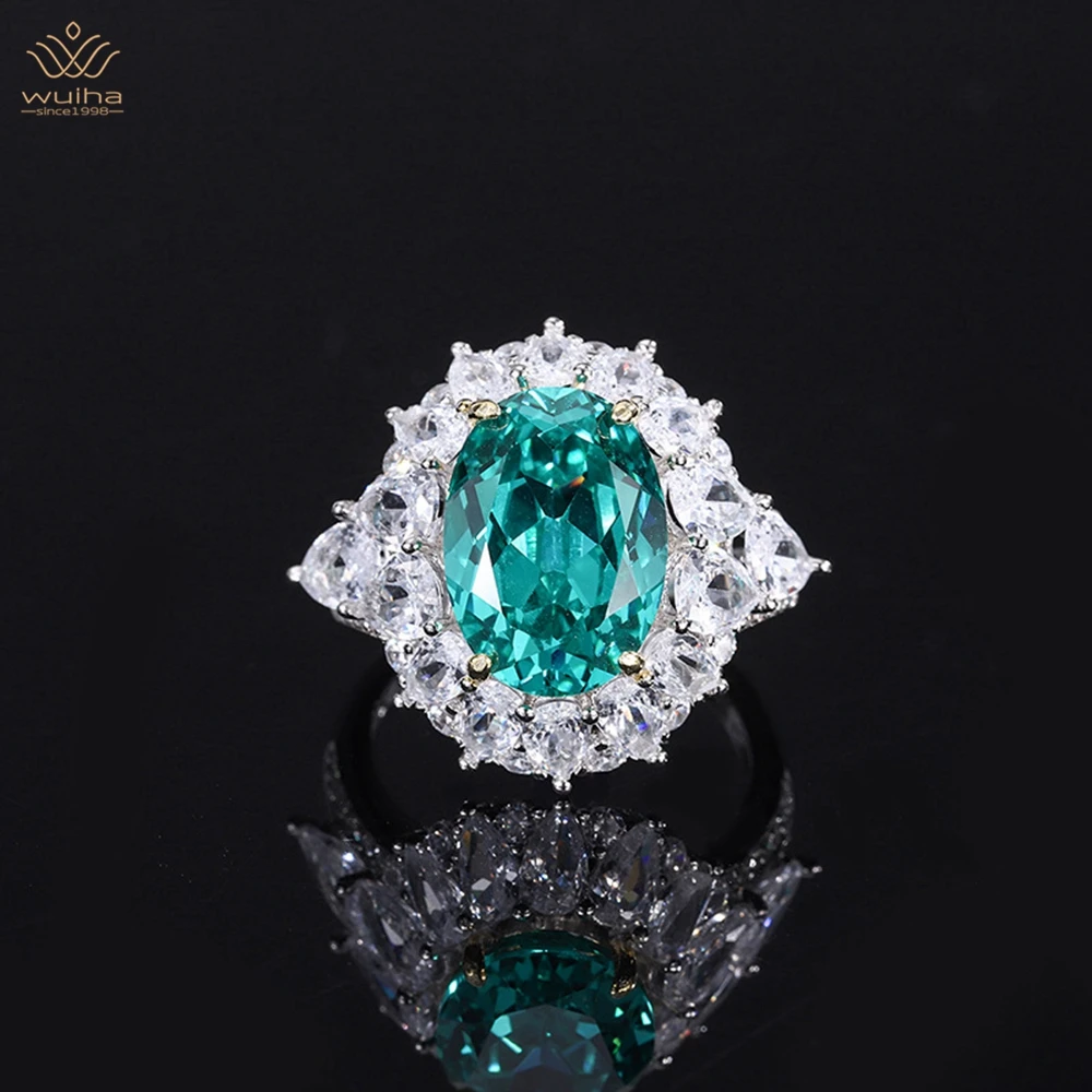 

WUIHA Luxury 925 Sterling Silver 10*14MM Paraiba Sapphire Faceted Gemstone Ring For Women Anniversary Gift Jewelry Drop Shipping