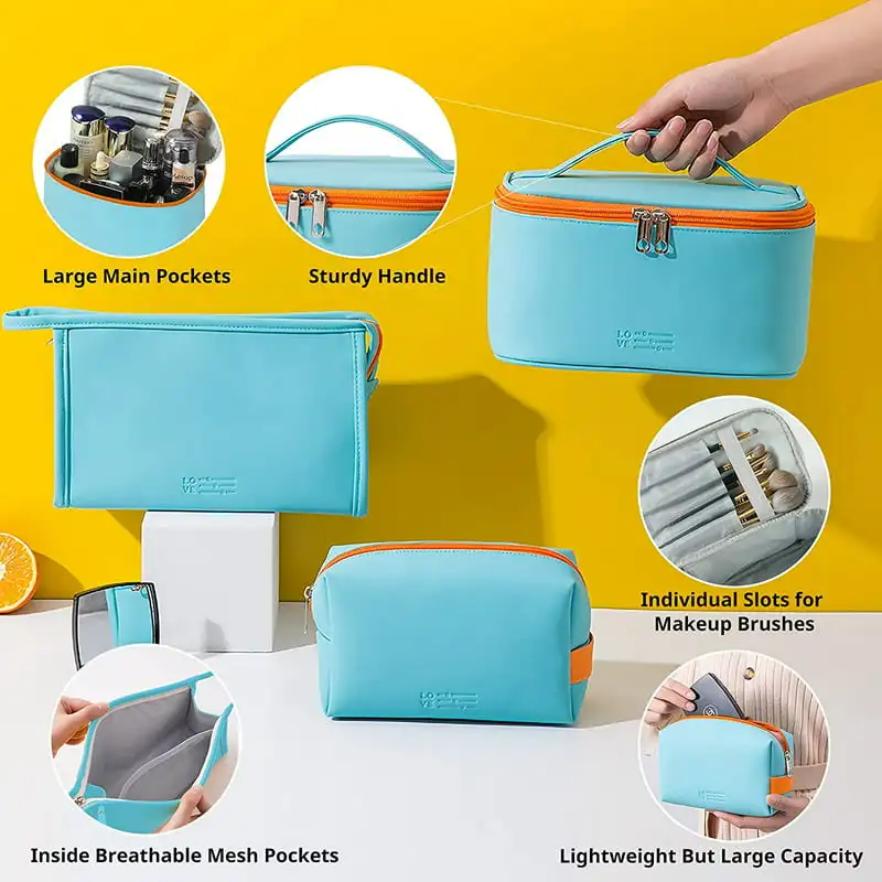

Luxurious PU Waterproof Makeup Bag Zipper Bag Organizer Travel Beauty Gifting for Girl Women, Washable Pouch Purse