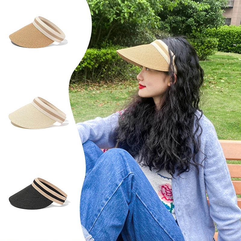 

1pc Summer Woman Sun Hats Female Outdoor Visor Caps Hand Made Straw Cap Trendy Superlite Beach Foldable Roll Up Cap