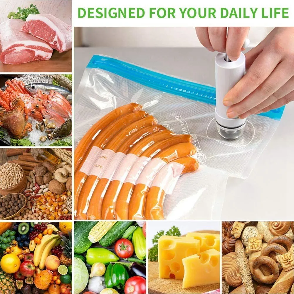 Фото Многоразовые пакеты для сублимационной вакуумной упаковки Sous Vide (20 шт.) с ручным насосом, 3 размерами пакетов и 4 зажимами для электрического вакуумного упаковщика/мультивака. №3