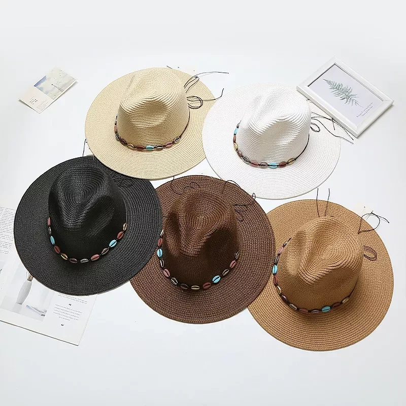 

Shell summer sun hat shallow fedora sun hat women 2021 new flat brim sun hat outdoor wild travel flat top hat wholesale