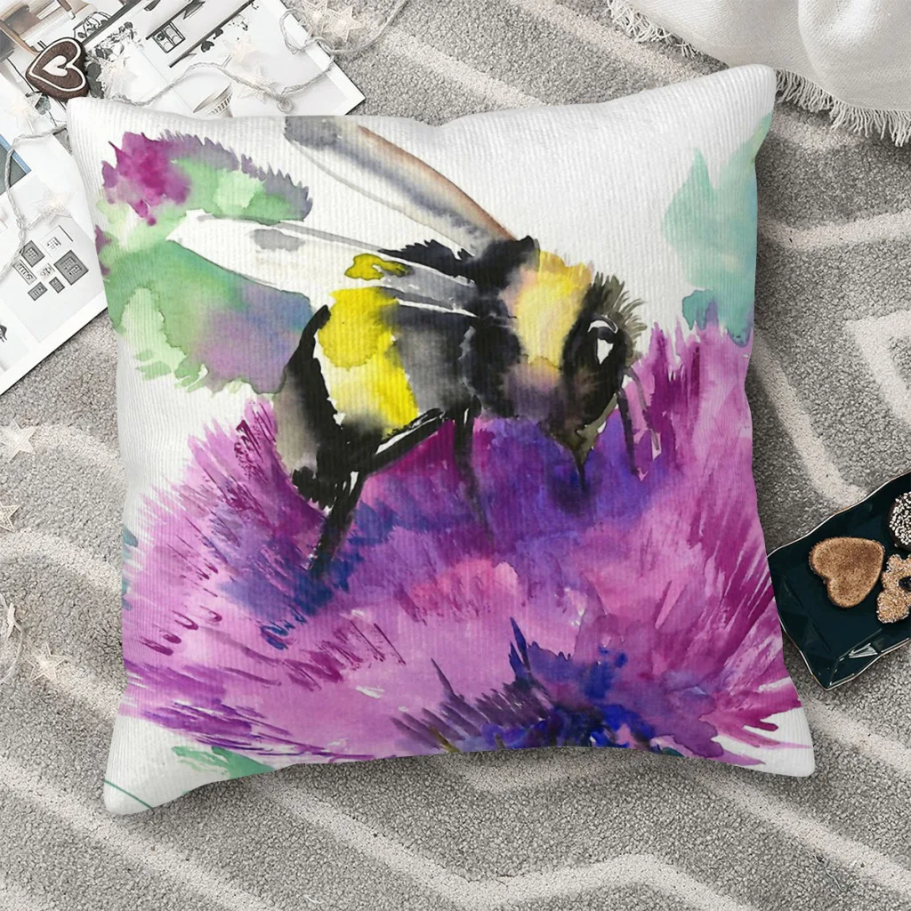 

Herbal Polyester Cushion Cover Bee Cute Animal Industrious Flying Animals Livingroom Car Decorative Reusable Throw Pillowcase