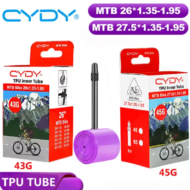 Фото Велосипедная камера CYDY TPU 43 г для MTB 26/27.5 дюймов, 26/27.5x1.35, 1.4, 1.5, 1.75, 1.85, 1.95 дюймов, для горных велосипедов, 26/27.5 дюймов №1
