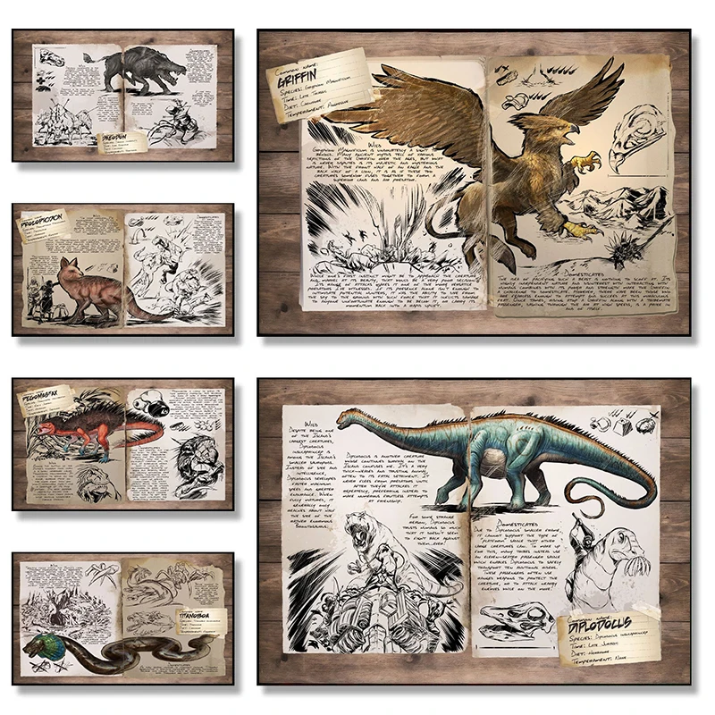 Ретро абстрактная ARK Survival Evolution Art Print на холсте без рамы акварельная