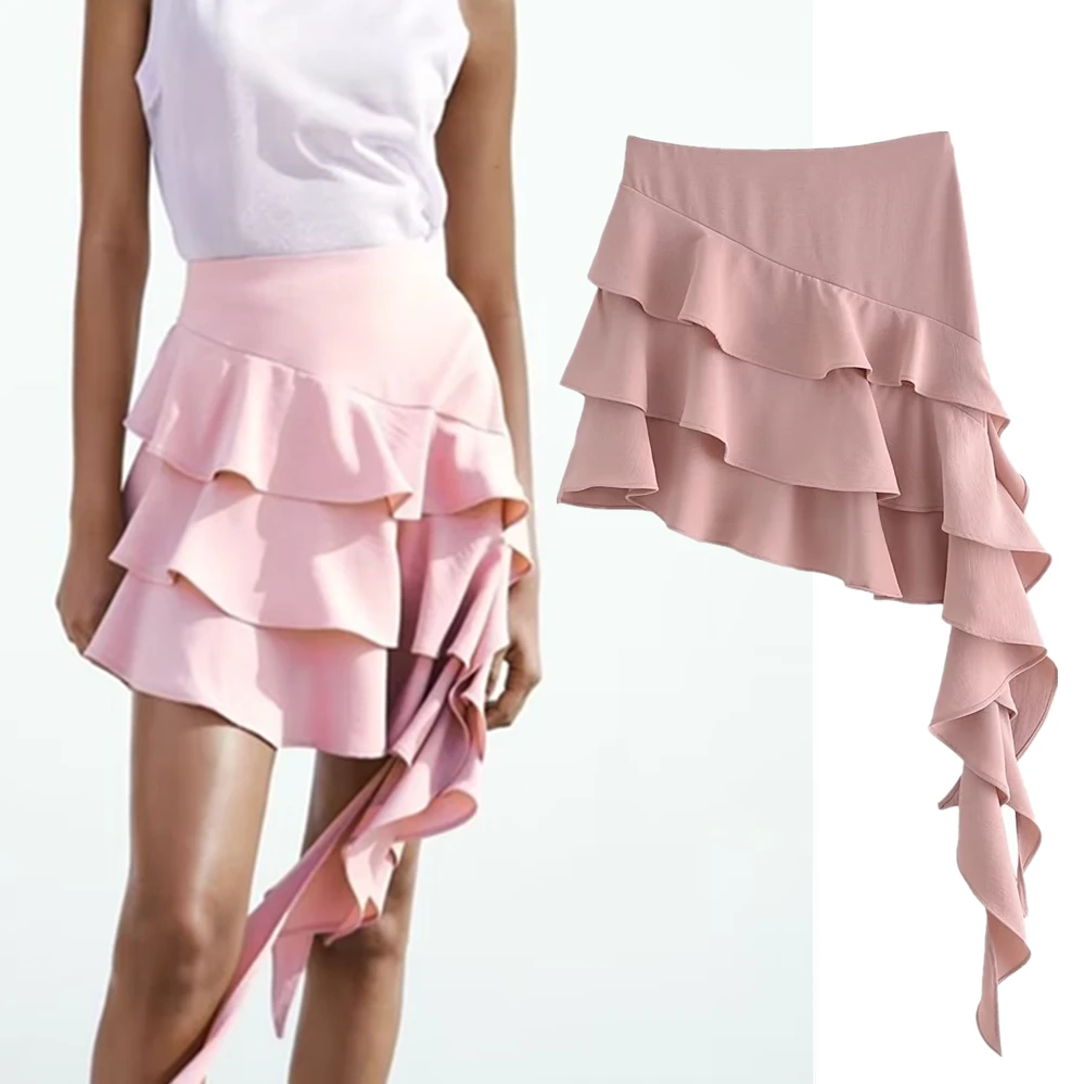 

Withered 2023 Summer Blogger Ladies High Waist Layered Skirt Fashion Asymmetrical Mini Skirt Women