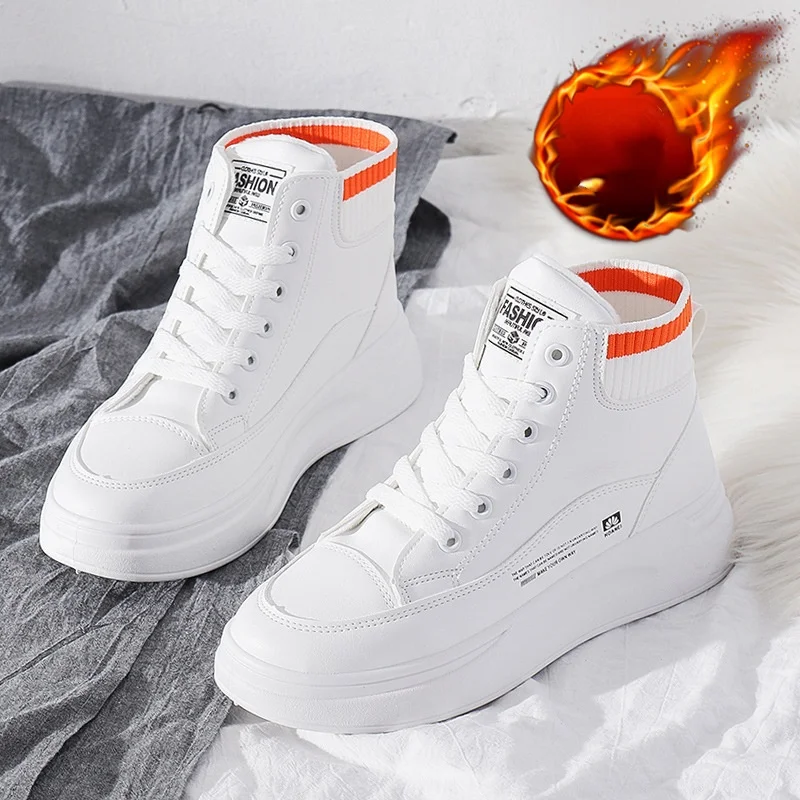 

Women's Shoes Designer Brand Women's Sneakers 2022 Autumn and Winter New High-quality Leather Boots White Wedge Platform Shoes