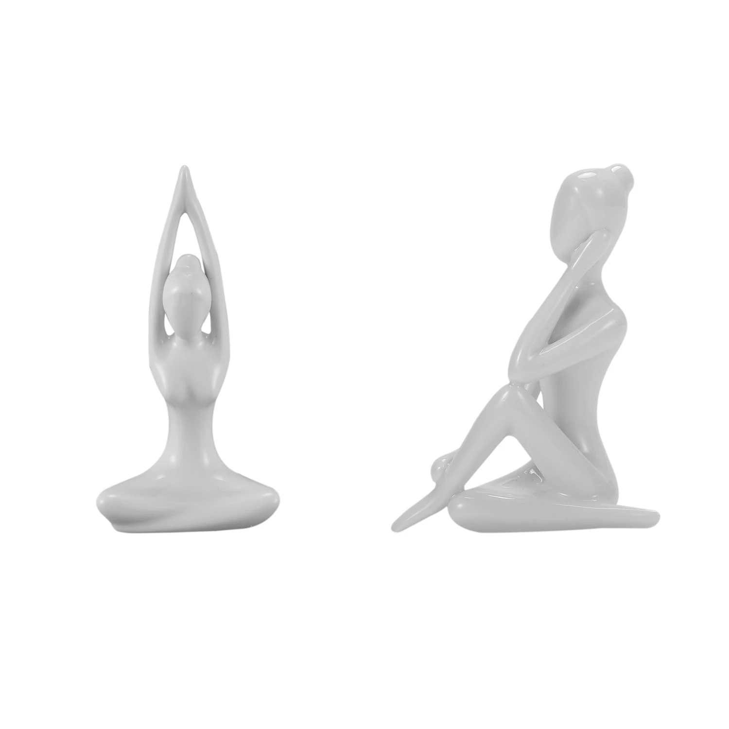 

2X Abstract Art Ceramic Yoga Poses Figurine Porcelain Yoga Lady Figure Statue Home Yoga Studio Decor Ornament 1 & 4