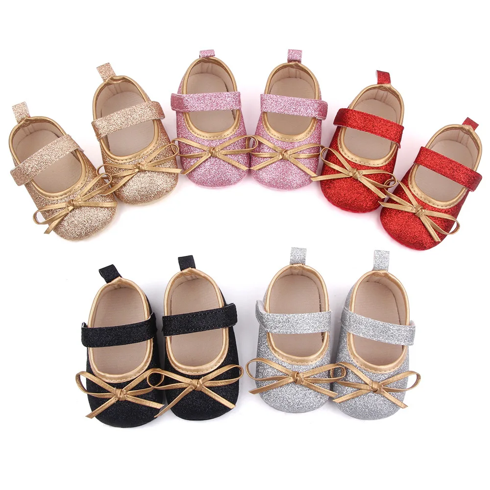

0-1 Years Baby Girls Shoes Bling Bling Pink Bow Infant Toddler Princess Shoes Soft Sole Little Girls Newborn Shoes
