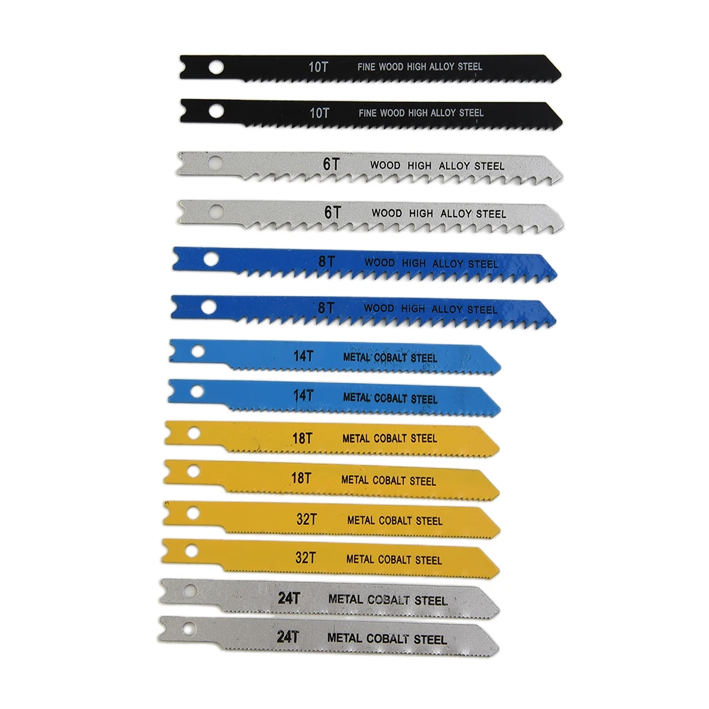 

14Pcs/set Jigsaw Blades Assorted U Fitting Jigsaw Blades Set For Wood PVC Plastic Aluminum Sheet Metals Cutting High Quality