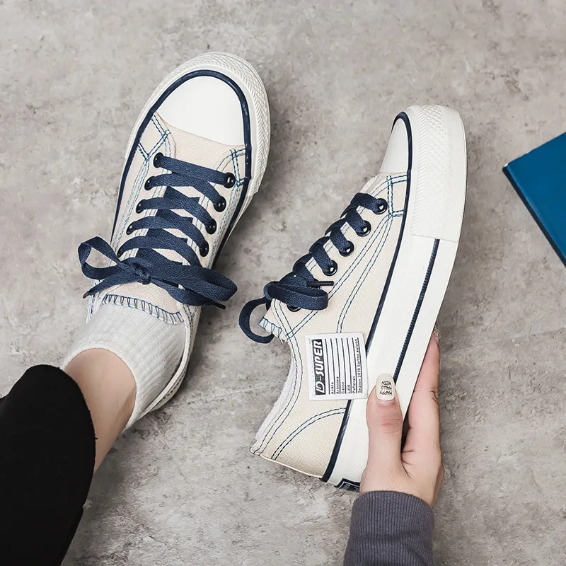 Canvas Shoes For Women With Thick Soles Flat Bottomed Low Top Sneakers For Students Versatile Casual Black Canvas Shoes Fashion