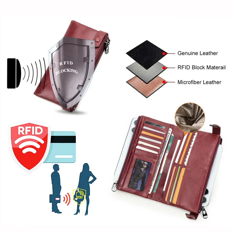 Модный женский бумажник из воловьей кожи с защитой от кражи двухскладной