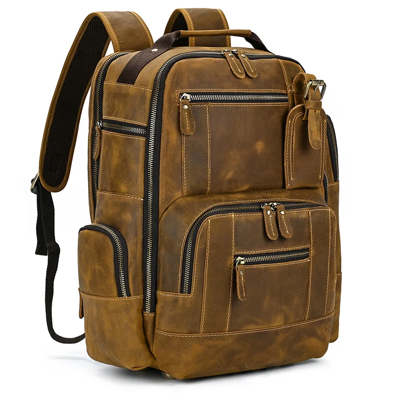

Men's Retro Backpack Crazy Horse Leather School Bag Large-capacity Leather Backpack Head Layer Cowhide 15-inch Computer Bag