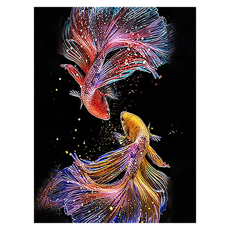

Набор для алмазной живописи «сделай сам», картина с круглыми искусственными бриллиантами 5D, с изображением рыбок, для украшения стен, с золотыми рыбками