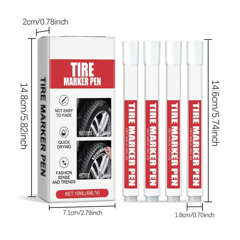 Маркер для краски шин 4 шт. автомобильная маркировочная ручка белые маркеры