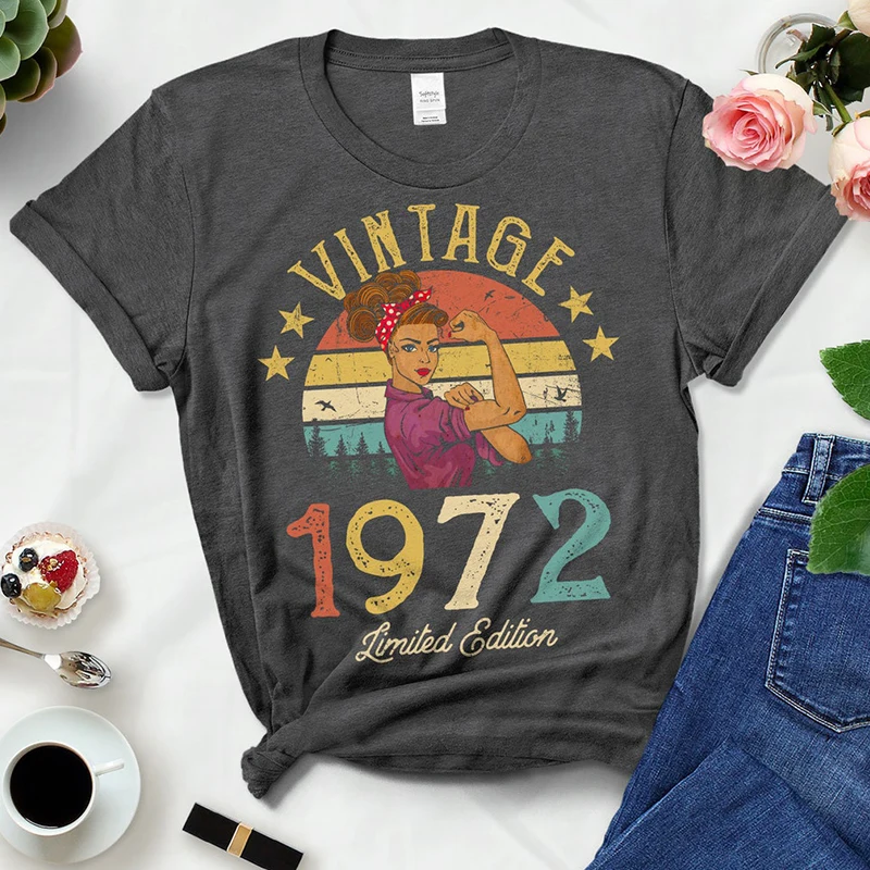 Vintage Retro 1972 Limited Edition Summer Fashion Outfits Women T Shirts 50th 50 Years Old Birthday Party Ladies Clothes Tshirt