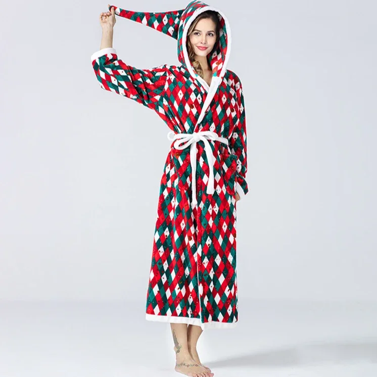 Рождественский подарок осень-зима длинный халат из кораллового флиса женская