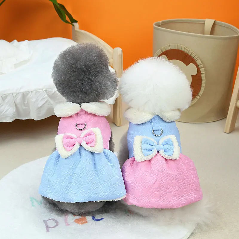 

New Pet Dog Cute Cotton Skirt Autumn and Winter Puppy Warm Clothes With Traction Leash Small and Medium Dogs Plush Skirt