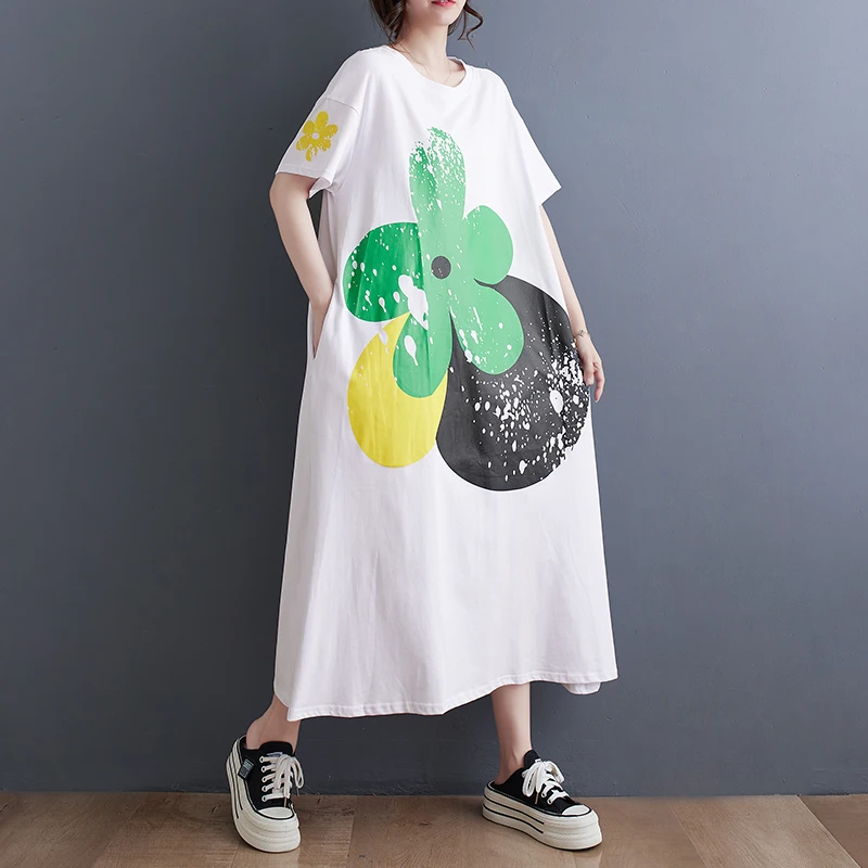 

Женское платье с цветочным принтом, белое свободное офисное платье для девушек, повседневное длинное платье для работы, лето 2023