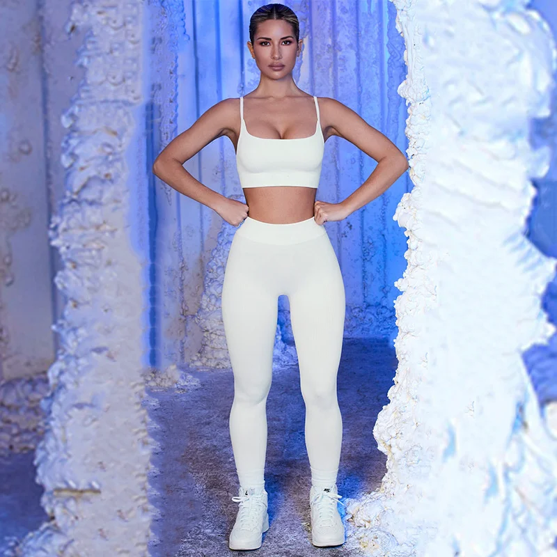 Бесшовный комплект для йоги леггинсы тренировок спортивный топ фитнеса с