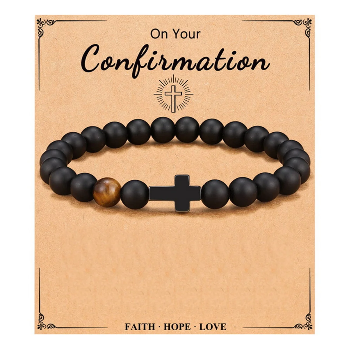 

Fashion Religion Cross Natural Matte Stone Beaded Bracelets For Women Men Handmade Tiger Eyes Stone Elastic Bangle Yoga Jewelry